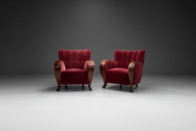 Pair of Red Mohair Armchairs Europe 1930s
