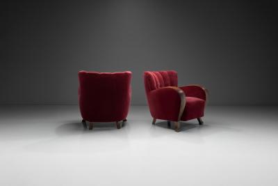 Pair of Red Mohair Armchairs Europe 1930s