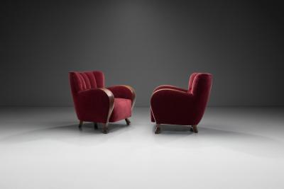Pair of Red Mohair Armchairs Europe 1930s