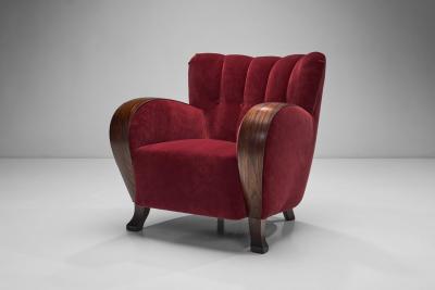 Pair of Red Mohair Armchairs Europe 1930s