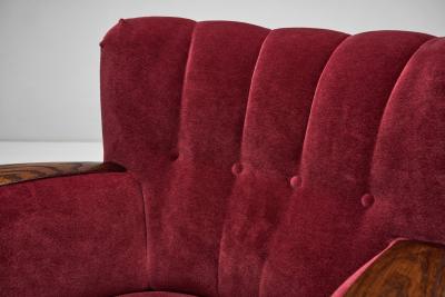 Pair of Red Mohair Armchairs Europe 1930s