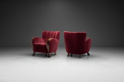 Pair of Red Mohair Armchairs Europe 1930s