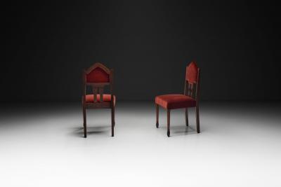Pair of Red Upholstered Amsterdamse School Chairs The Netherlands ca 1930s