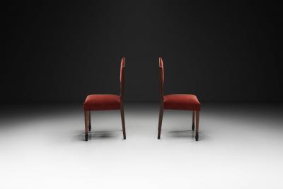 Pair of Red Upholstered Amsterdamse School Chairs The Netherlands ca 1930s