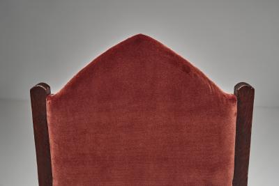 Pair of Red Upholstered Amsterdamse School Chairs The Netherlands ca 1930s