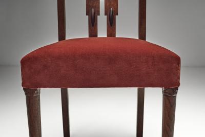 Pair of Red Upholstered Amsterdamse School Chairs The Netherlands ca 1930s