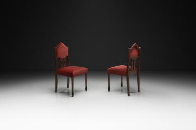 Pair of Red Upholstered Amsterdamse School Chairs The Netherlands ca 1930s