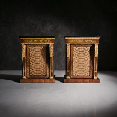 Pair of Regency Brass Inlaid Side Cabinets attrb to Louis Constantin Le Gaigneur