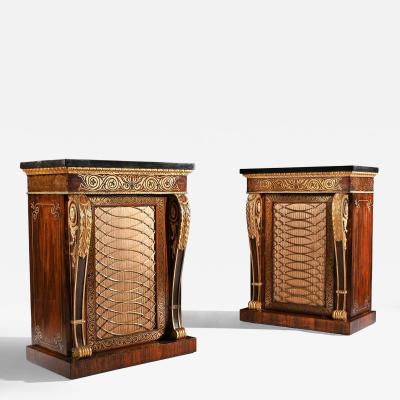 Pair of Regency Brass Inlaid Side Cabinets attrb to Louis Constantin Le Gaigneur
