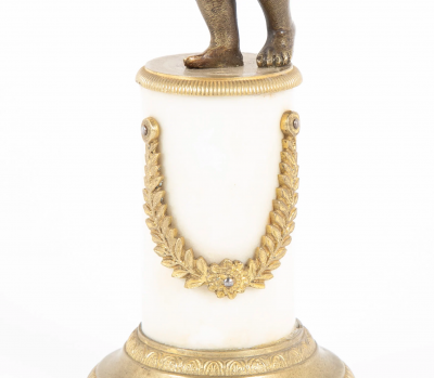 Pair of Regency Bronze Marble Classical Putti Candlesticks