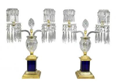 Pair of Regency Cut Glass Gilt Bronze Candelabra Attributed to Parker Perry