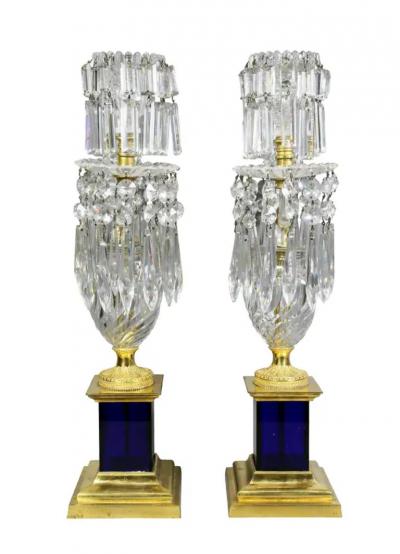 Pair of Regency Cut Glass Gilt Bronze Candelabra Attributed to Parker Perry