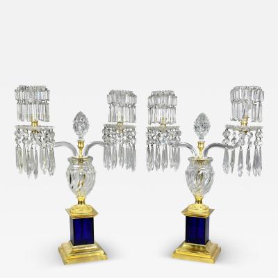 Pair of Regency Cut Glass Gilt Bronze Candelabra Attributed to Parker Perry