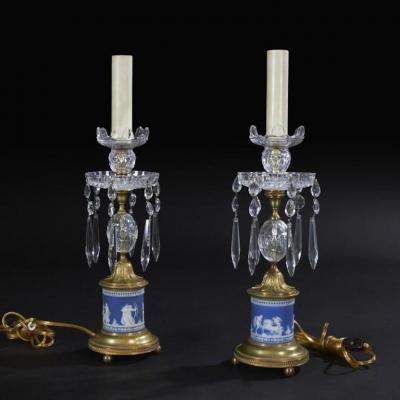 Pair of Regency Cut Glass and Jasperware Candlesticks