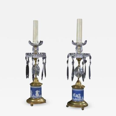 Pair of Regency Cut Glass and Jasperware Candlesticks