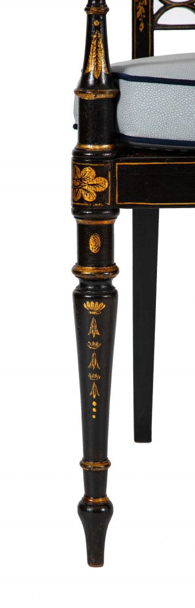 Pair of Regency Ebonized Caned Seat Armchairs