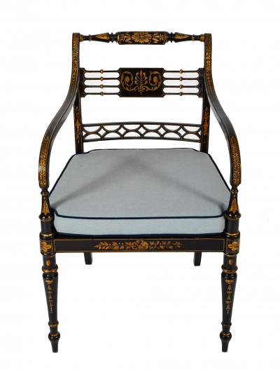 Pair of Regency Ebonized Caned Seat Armchairs
