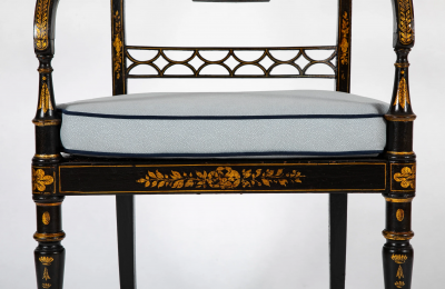 Pair of Regency Ebonized Caned Seat Armchairs