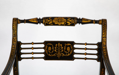 Pair of Regency Ebonized Caned Seat Armchairs