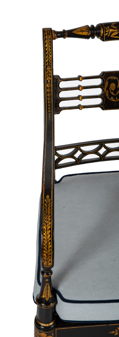 Pair of Regency Ebonized Caned Seat Armchairs