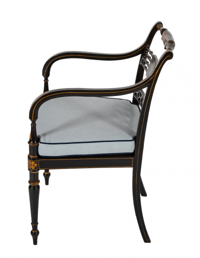 Pair of Regency Ebonized Caned Seat Armchairs