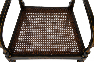 Pair of Regency Ebonized Caned Seat Armchairs