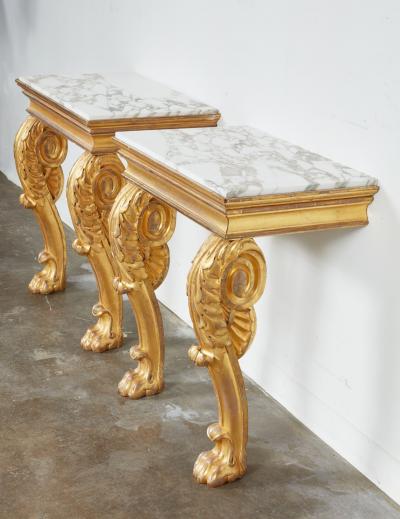 Pair of Regency Giltwood Lion Paw Console Tables