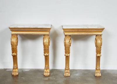 Pair of Regency Giltwood Lion Paw Console Tables