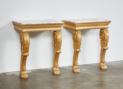 Pair of Regency Giltwood Lion Paw Console Tables