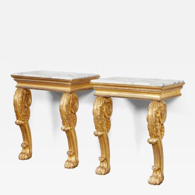 Pair of Regency Giltwood Lion Paw Console Tables