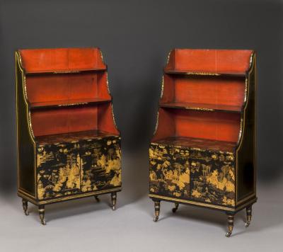 Pair of Regency Laquer Open Bookshelves Bookcases