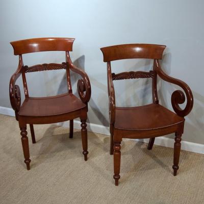 Pair of Regency Mahogany Saddle Seat Armchairs