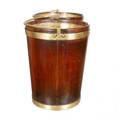 Pair of Regency Mahogany and Brass Banded Plate Buckets