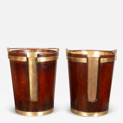 Pair of Regency Mahogany and Brass Banded Plate Buckets