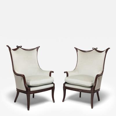Pair of Regency Style Armchairs in Powder Blue Velvet