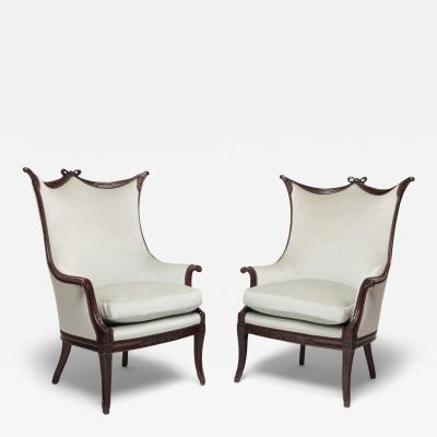 Pair of Regency Style Armchairs in Powder Blue Velvet