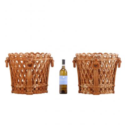 Pair of Regency Style Cast Iron Planters with Ring Handles 