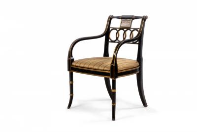 Pair of Regency Style Gilt Lacquer Ring Back Armchairs with Gold Seats