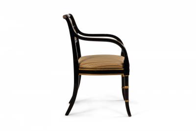 Pair of Regency Style Gilt Lacquer Ring Back Armchairs with Gold Seats