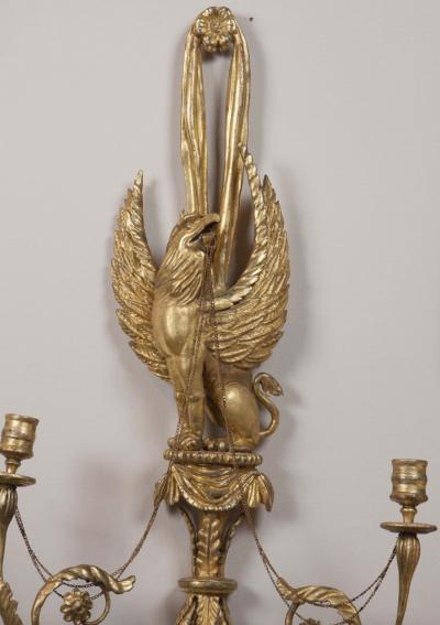Pair of Regency Style Giltwood Gryphon Wall Sconces