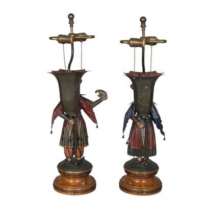 Pair of Regency Tole Brighton Pavillion Figural Table Lamps