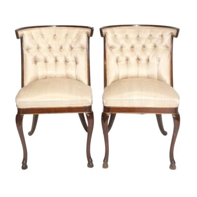Pair of Regency Tufted Chairs With Hooved Feet Hollywood Regency