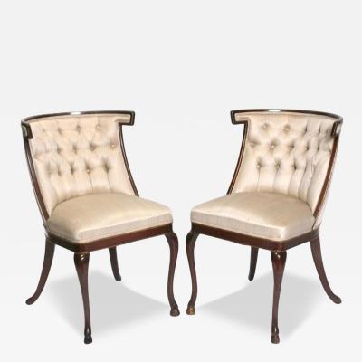 Pair of Regency Tufted Chairs With Hooved Feet Hollywood Regency