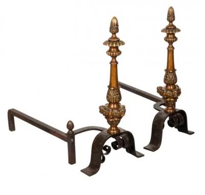 Pair of Renaissance Style Bronze Andirons