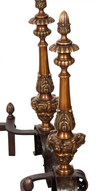 Pair of Renaissance Style Bronze Andirons