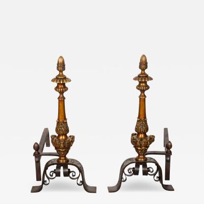 Pair of Renaissance Style Bronze Andirons