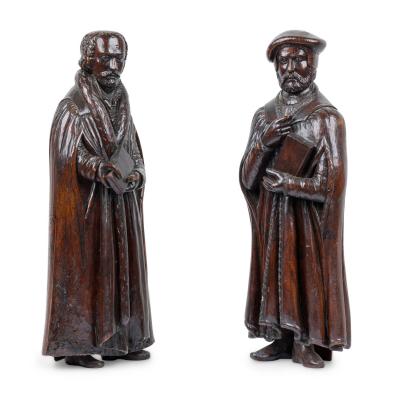Pair of Renaissance Walnut Scholarly Figures