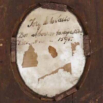 Pair of Renaissance style enamel plaques in giltwood frames