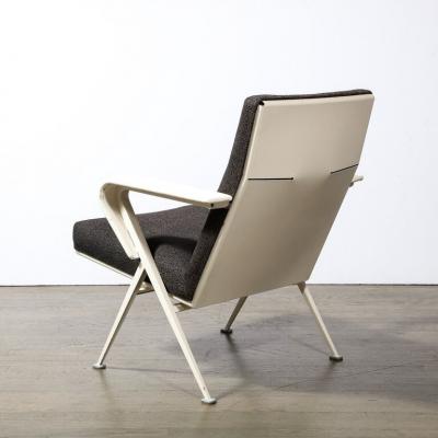 Pair of Repose Chairs in White Leather Enameled Steel Charcoal Upholstery