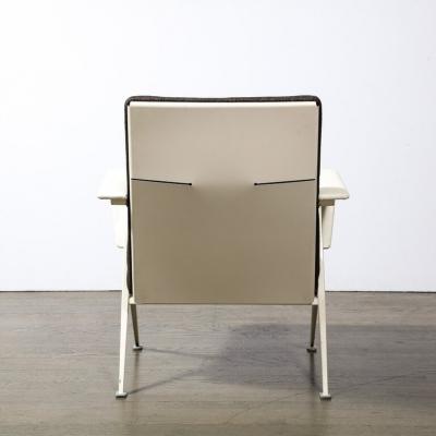 Pair of Repose Chairs in White Leather Enameled Steel Charcoal Upholstery